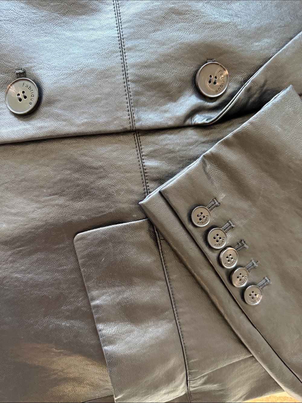 Black Faux Leather Double-Button Blazer Jacket - Picture 5 of 5